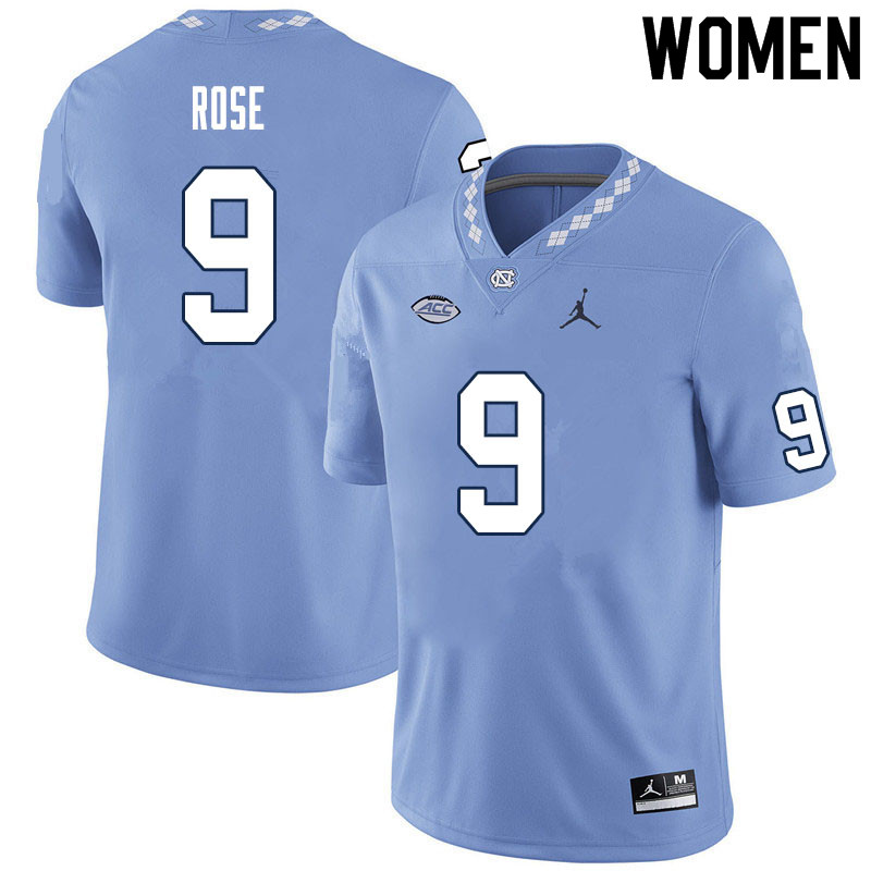 Women #9 Ray Rose North Carolina Tar Heels College Football Jerseys Sale-Carolina Blue